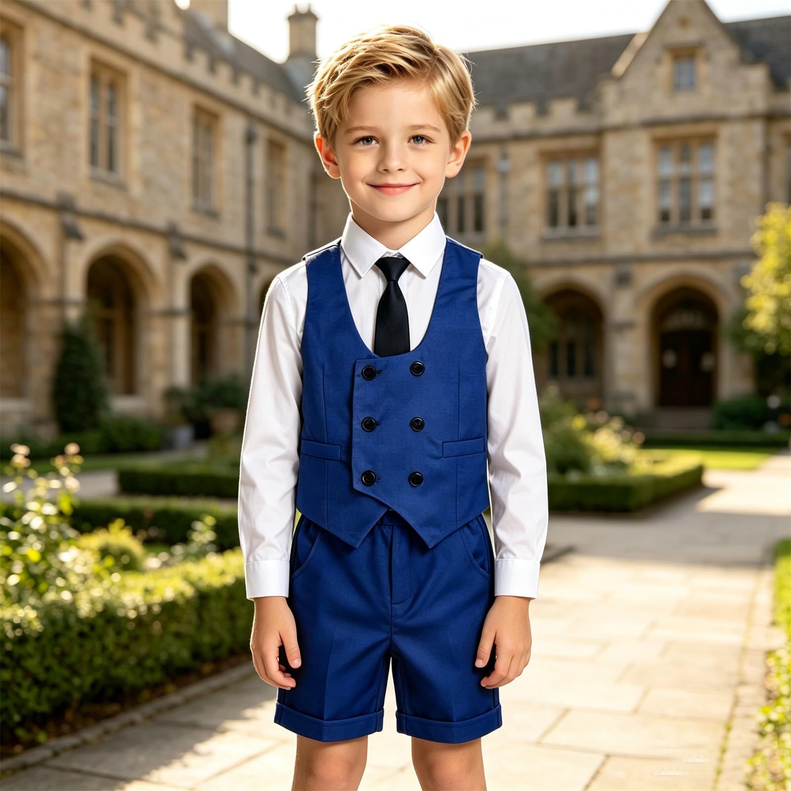 Elegante chaleco británico para niños, ideal para la vuelta al campus la graduación, con pajarita incluida.