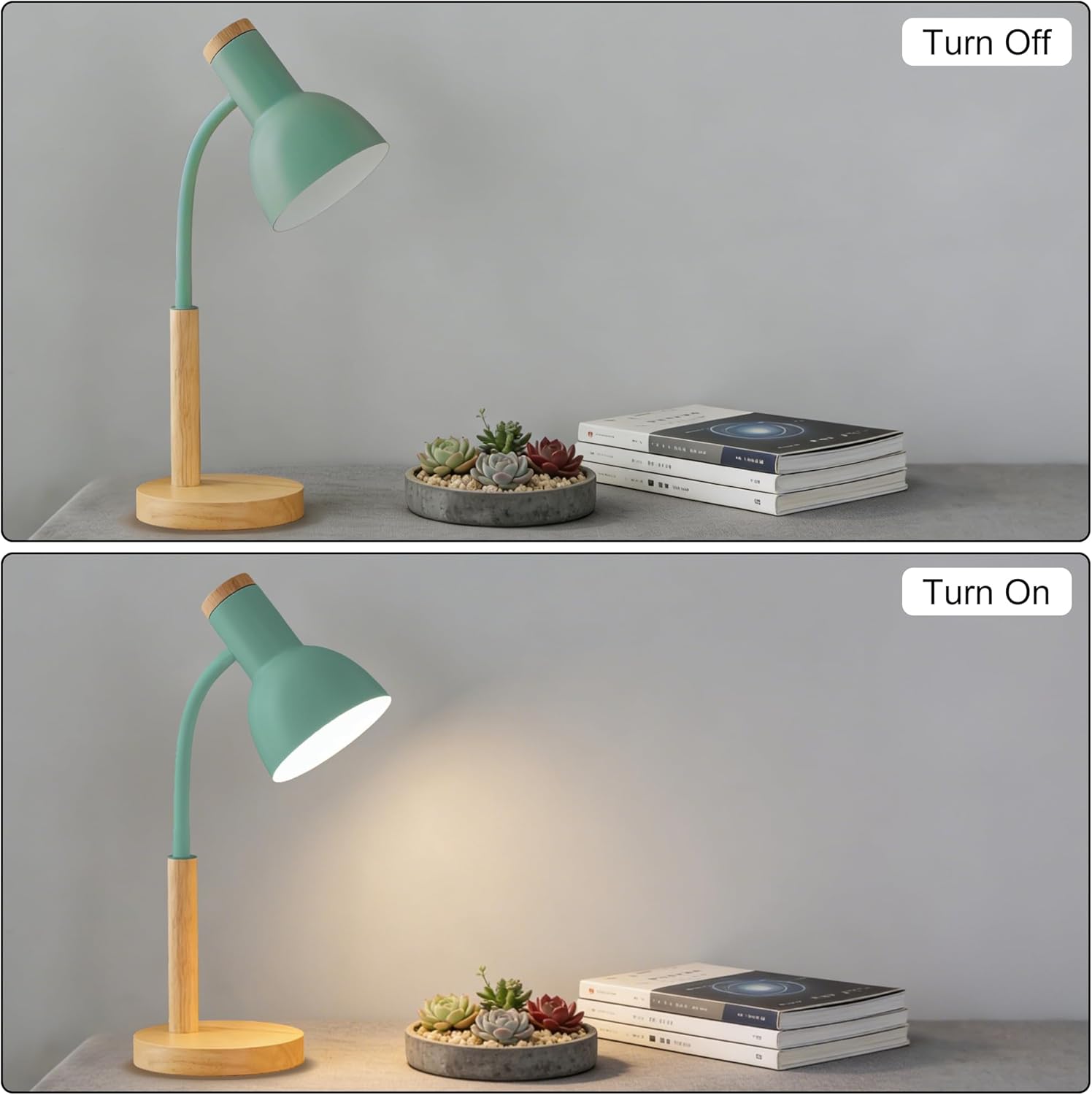 WLHONG LED Desk Lamp, Modern Table Lamps 3 Color Modes, Eye-Caring Reading Light, Desk Light with Adjustable Flexible Gooseneck, Study Lamp for Kids Audlt Bedside Dorm Room Essentials (Green)