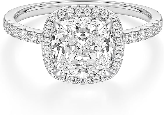 EAMTI 3.5CT 925 Sterling Silver Rings Cushion Cut Cubic Zirconia CZ Engagement Wedding Bands for Women Promise Rings for Her Size 3-11