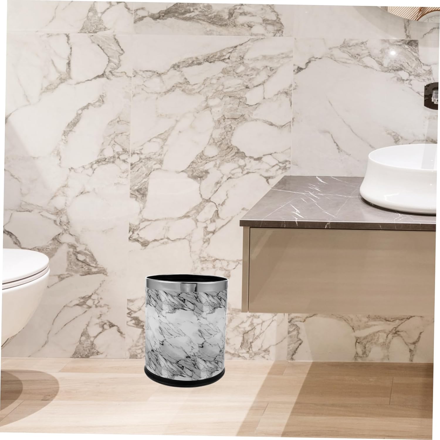 Cabilock Slim Marble Trash Can for Kitchen Bathroom Plastic Waste Bin Easy-Clean Design for Office Organization Storage