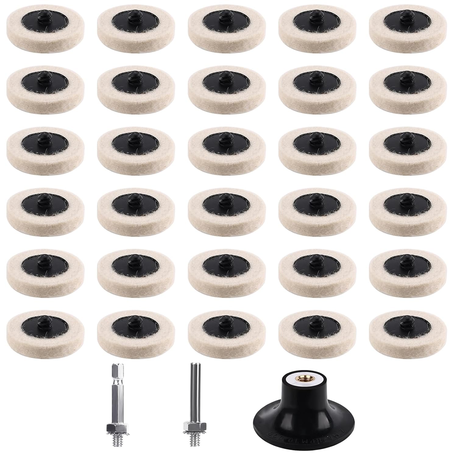30 Pcs 2 Inch Compressed Wool Polishing Pads Wheels Discs Felt, Quick Change Buffing Pads for Drill with 1/4 Die Grinder Shank for Wood Metal Art Surface Buffing
