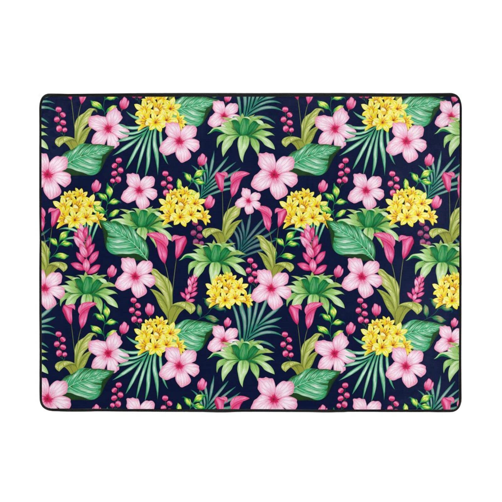 Tapis antidérapant hawaïen à fleurs colorées pour salon et chambre