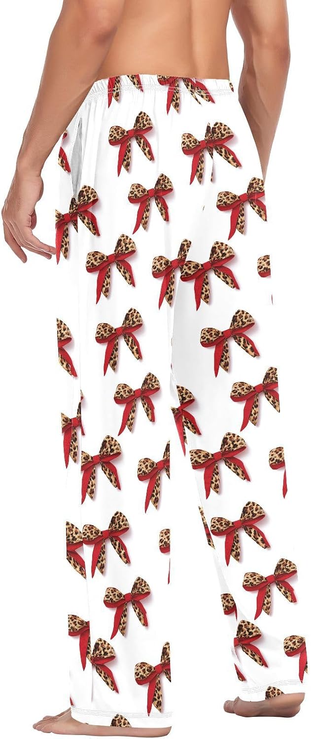 ALAZA Leopard Cheetah Prints Bows Men's Pajama Pants Men Cotton Pajama Bottoms with Pockets, S