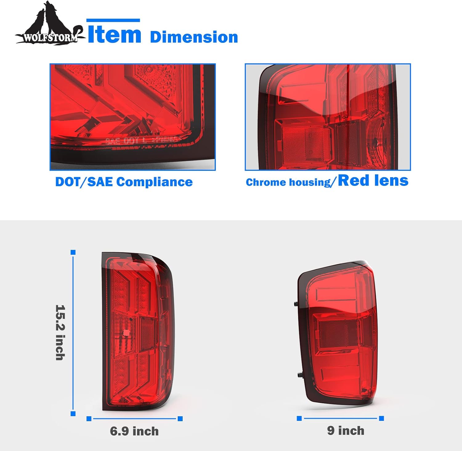 WOLFSTORM LED Tail Lights Fit for 2014-2018 Chevy Silverado 1500,2015-2018 Chevy Silverado 2500/3500HD,Not Fit Silverado with Factory LED Tail Light,1 Pair(Red Lens)