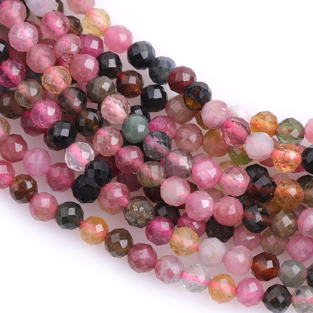 Gem-Inside 3mm Multi-Color Tourmaline Natural Gemstone Faceted Round Semi Precious Loose Seed Beads for Jewellery Making 15" Strand - Image 2