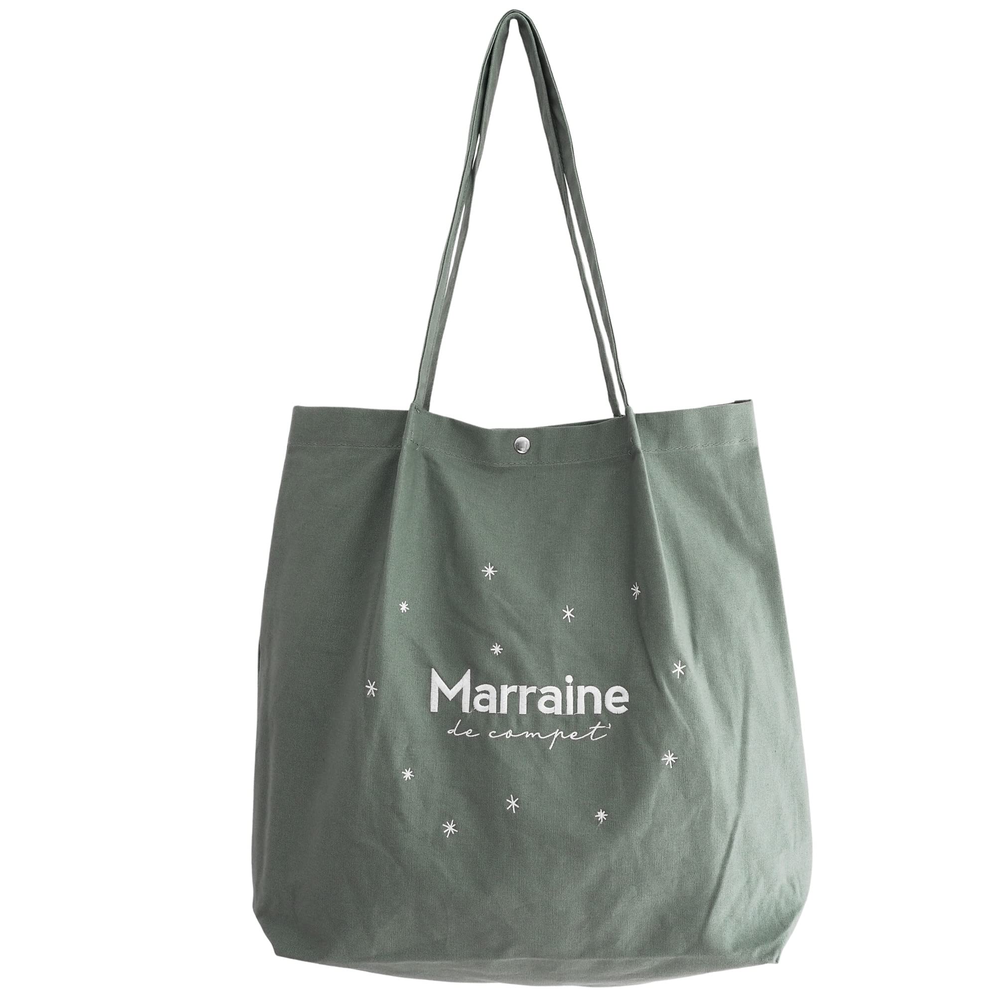 Manahia - Tote bag brodé Marraine de compet' - Sac Cadeau Marraine | Sac cabas broderie femme - Vert pastel - Avec poche - Cadeau personnalisé future marraine Noël & Anniversaire