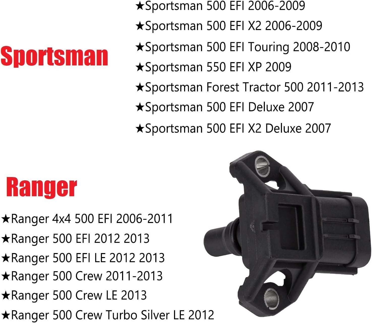 Air Pressure Sensor for Polaris Ranger 4x4 500 EFI 2006-2013, Ranger 500 Crew 2011-2013, Sportsman 500 EFI (X2 Deluxe Touring) 2006-2010, Sportsman Forest Tractor 500 2011-13, Replace 3089953 3089895