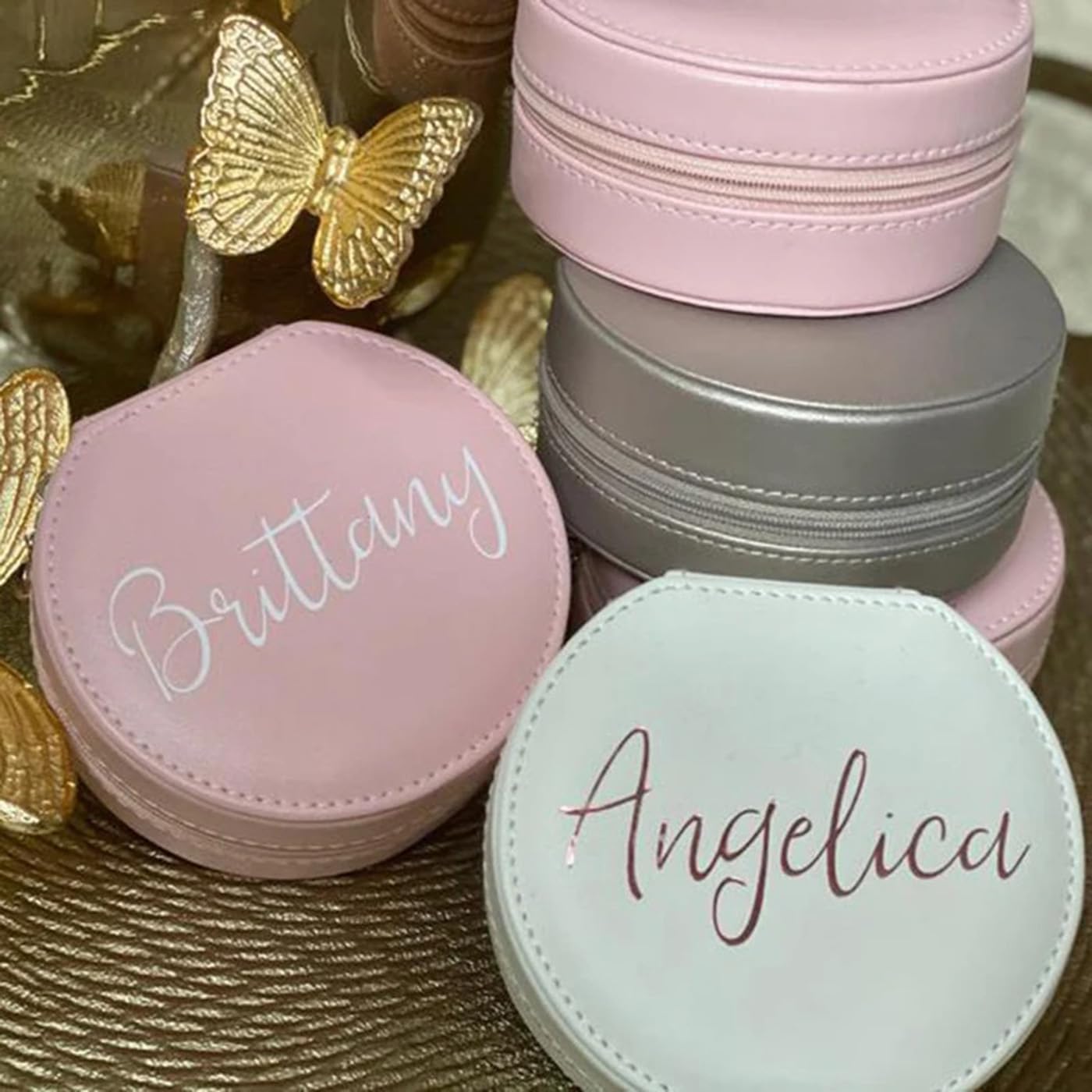 Personalized Jewelry Box Custom Bridesmaid Gift Travel Jewellery Case PU Leather Ring Box Bridal Wedding Party (A)