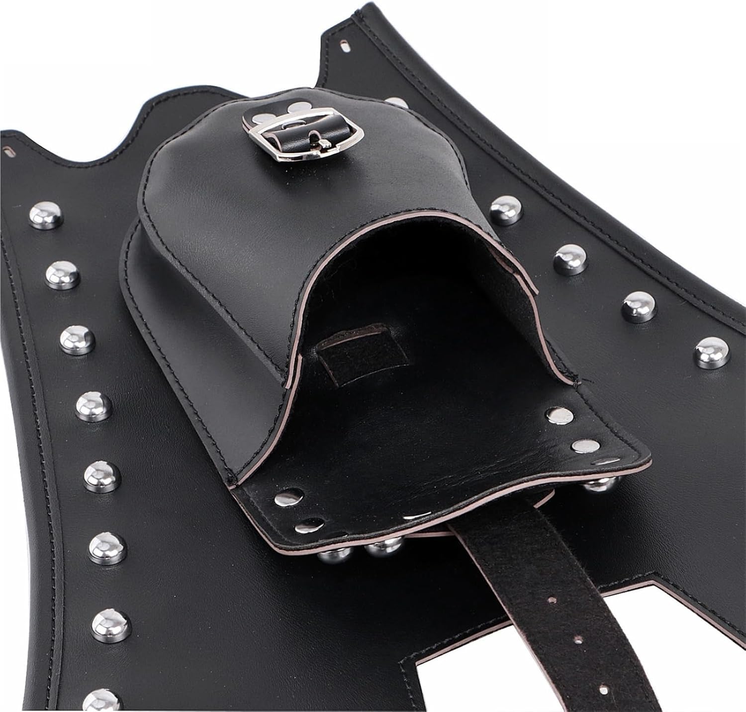 Black PU Rivet Fuel Gas Tank Panel Cover Pad Bib With Pouch For Heritage Softail FLST Springer FLSTN FLSTF LO Fatboy