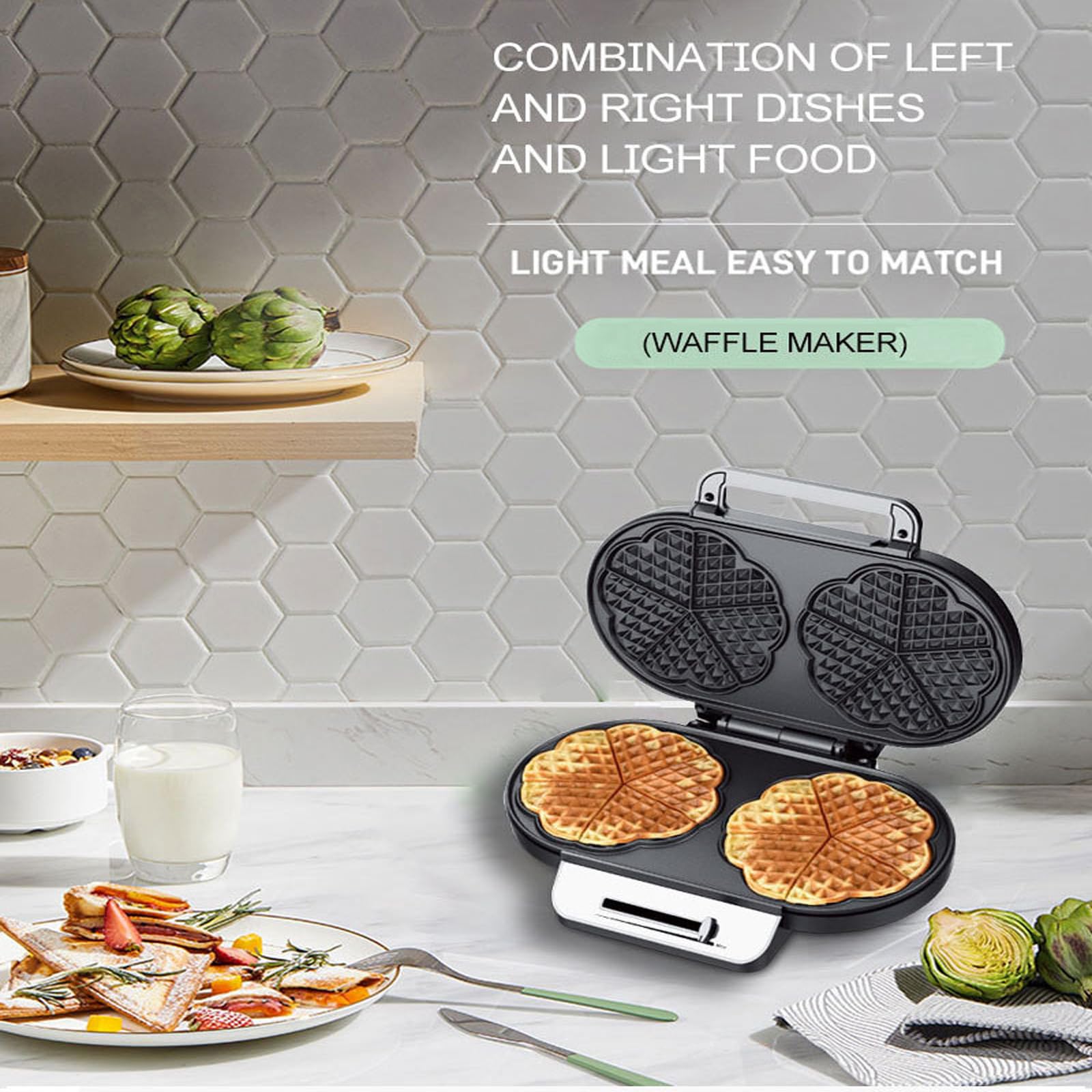 Piastra per Waffle a Doppio Cuore, prepara 10 Mini Cuori o 2 Waffle Grandi, Prestazioni Premium da 1200 W, Doppie Piastre di Cottura antiaderenti con Riscaldamento rapido e Uniform,