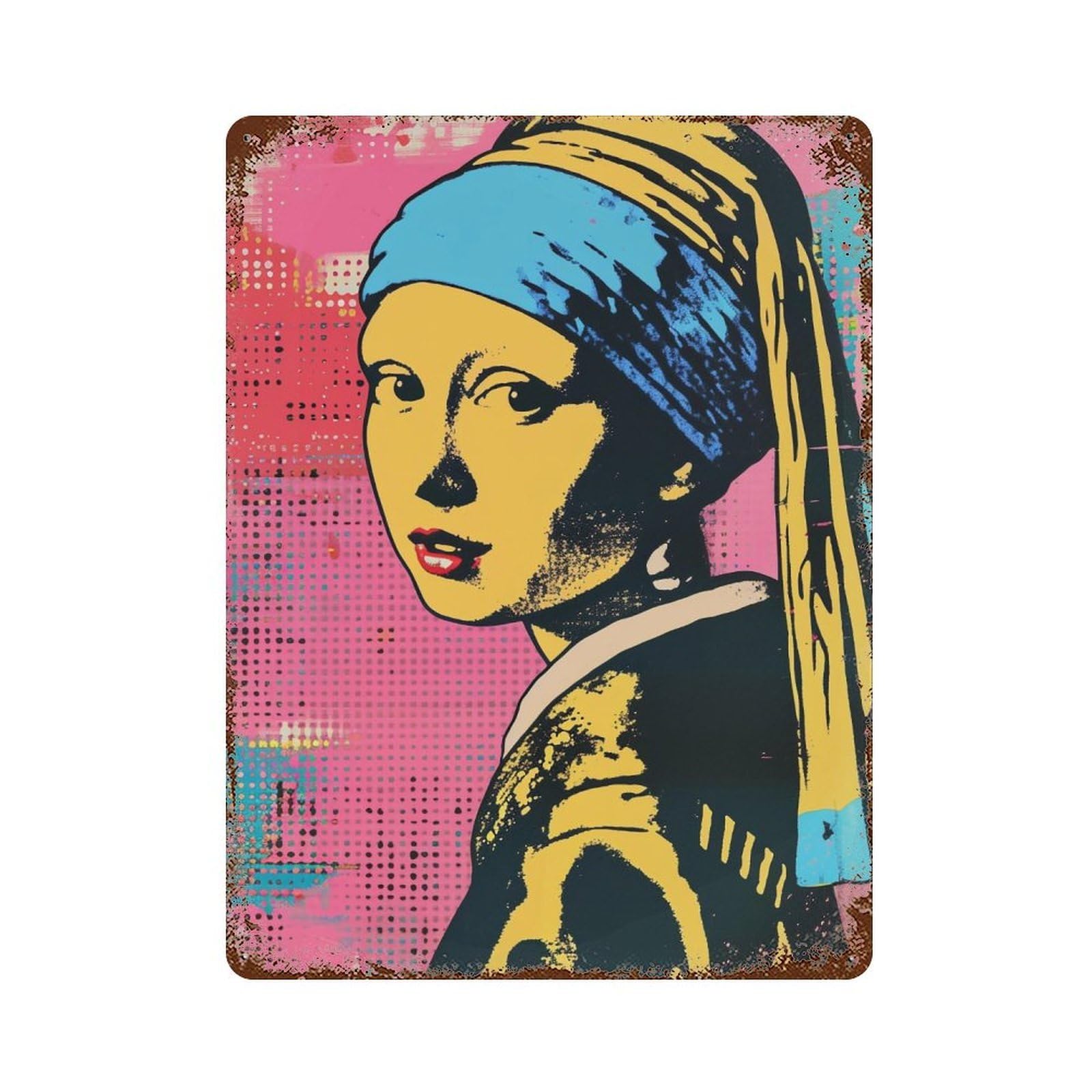 YHGERTKU Pop Art Girl with A Pearl Earring 03 Wall Art Retro Iron Vintage Metal Tin Sign Poster Modern Decor for Living Rooms Gift 40x30cm