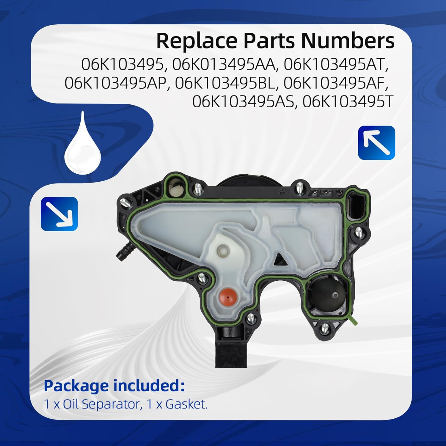 PCV Valve Engine Crankcase Vent Oil Separator 06K103495 Compatible with Audi A3 Quattro A4 A5 A6 A7 Q3 TT Q7 2015-2018, Volkswagen Golf Jetta Passat Bettle 1.8T 2.0T Replace OE 06K013495AA