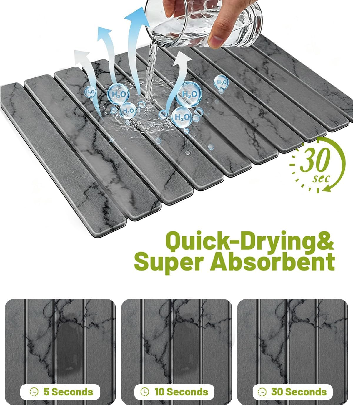 2 PCS Large Stone Dish Drying Mat for Kitchen Counter, Quick Dry Stone Dishes Mats, Collapsible Water Absorbent Marble Diatomaceous Earth Mats for Bottles Cups Dishes (Dark Gray 24"×16" & 8"x4")