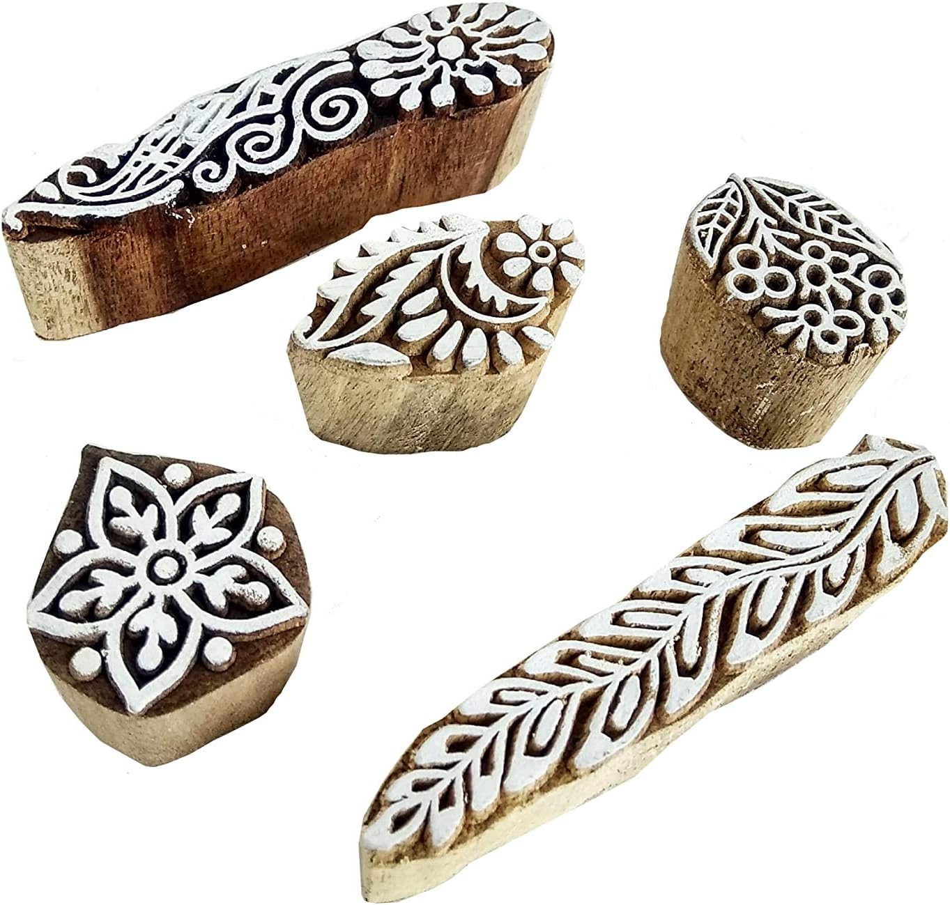 Wooden Printing Blocks Set Hand Carved Wood Stamp Body Tattoo, Crafts, Clay Pottery Made from Wood Design for Fabric Printing Scrapbook Print (Design-F)