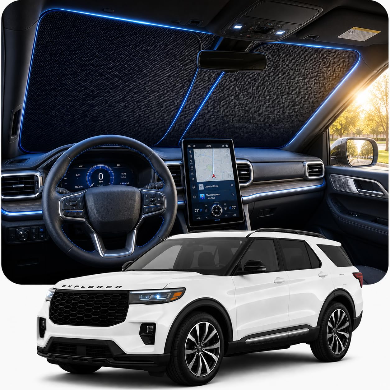 Photo 1 of [2026 Upgraded] DooGooCoo Windshield Sun Shade for Ford Explorer 2020-2025 2026 [Cooling Ice-Crystal, 100% Sun Block ] Windshield Sun Shade for Ford Explorer Sun Shade, Custom Fit for Explorer.