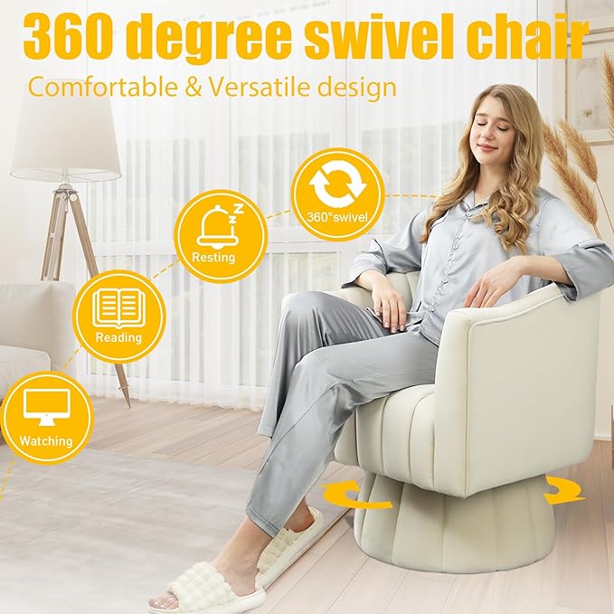 Sillón Giratorio 360° Terciopelo Beige con Apoyabrazos miniatura 3