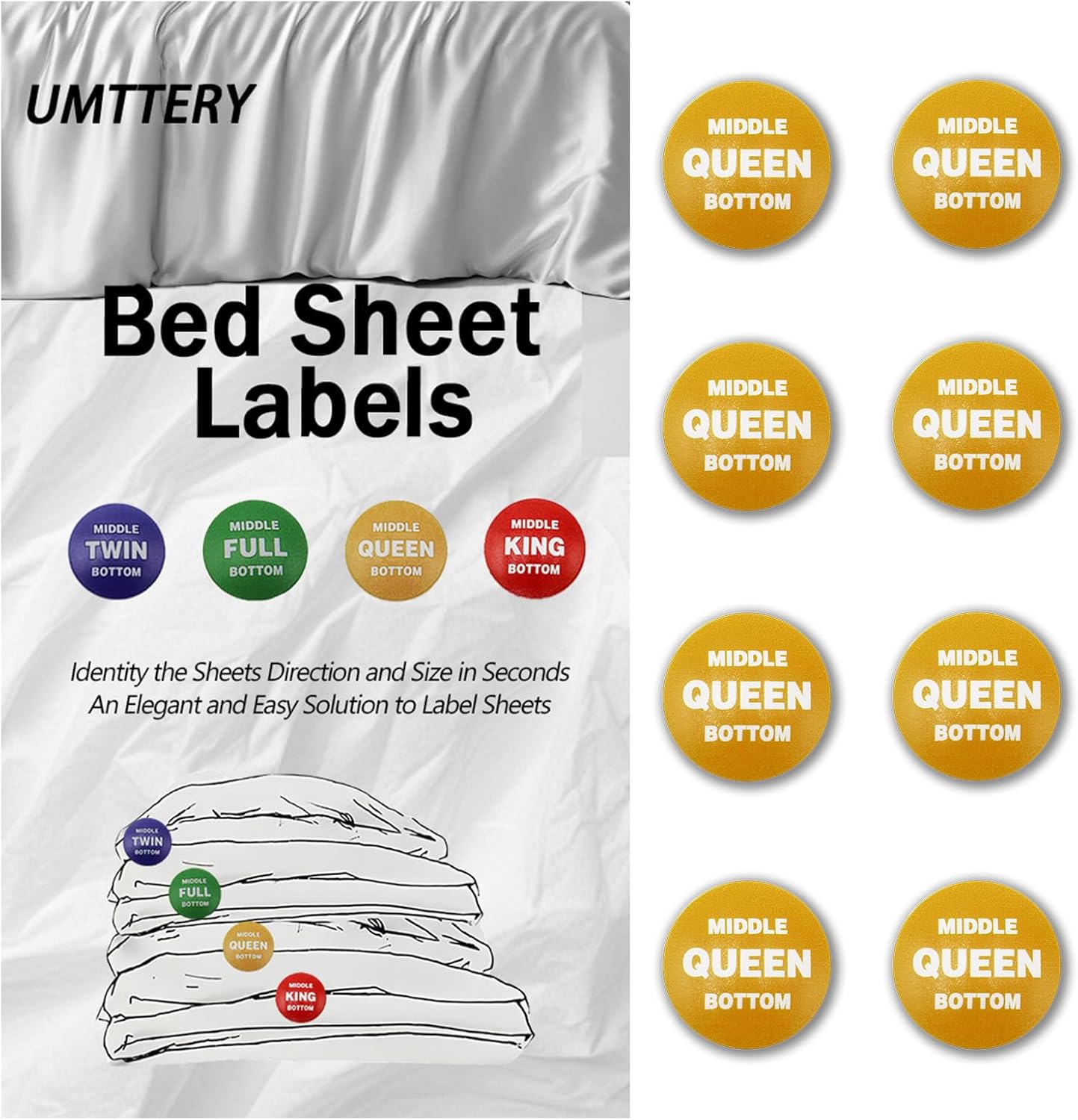 Bed Sheet Labels for Bedding,Identity The Sheets Direction and Size in Seconds, an Elegant and Easy Solution to Label Sheets, 16 Pack[Mix]