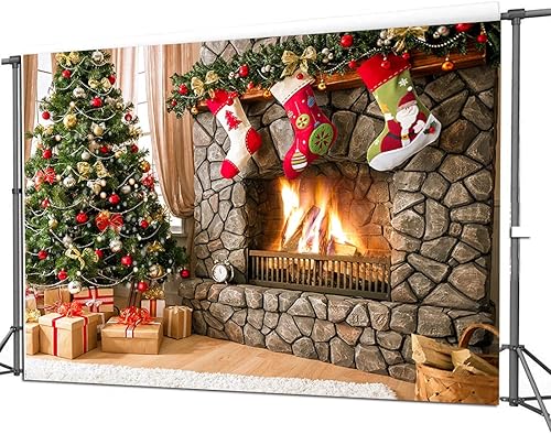 Miniatura 4 de CYLYH Telones de fondo de fotografía de Navidad de 7 x 5 pies, decoración de chimenea de Navidad para decoración de chimenea, fondo de fiesta de