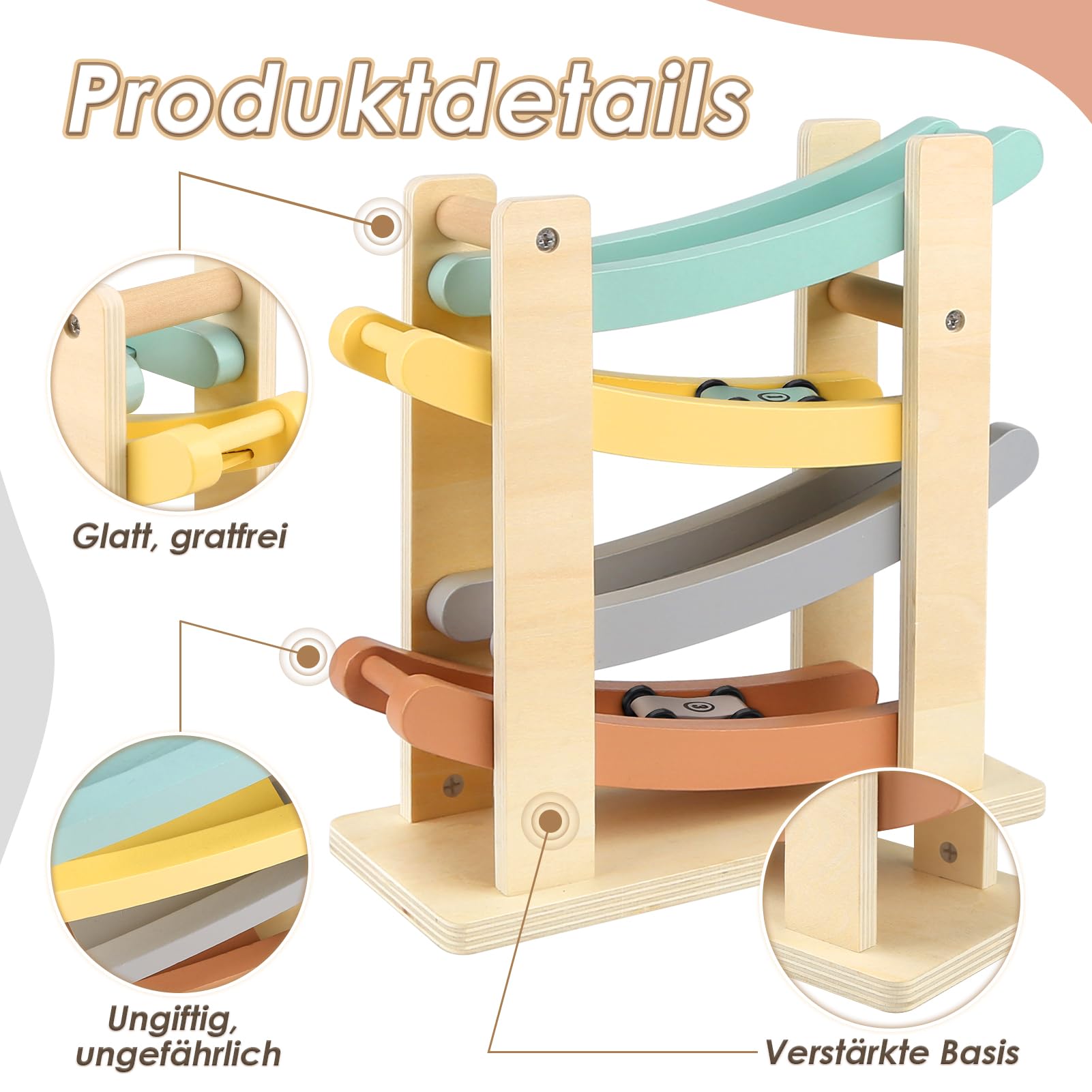 Vanplay Montessori Spielzeug ab 1 Jahr Auto Spielzeug Kugelbahn Holz ab 1 2 Jahr Holzspielzeug Geschenk 1 2 Jahre Junge Mädchen