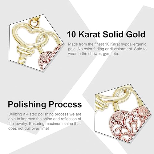 Miniatura 3 de CA CHARMAMERICA Gold Lock and Key Heart Charm - 10 Karat Solid Gold - Key Pendant - Locket Pendant