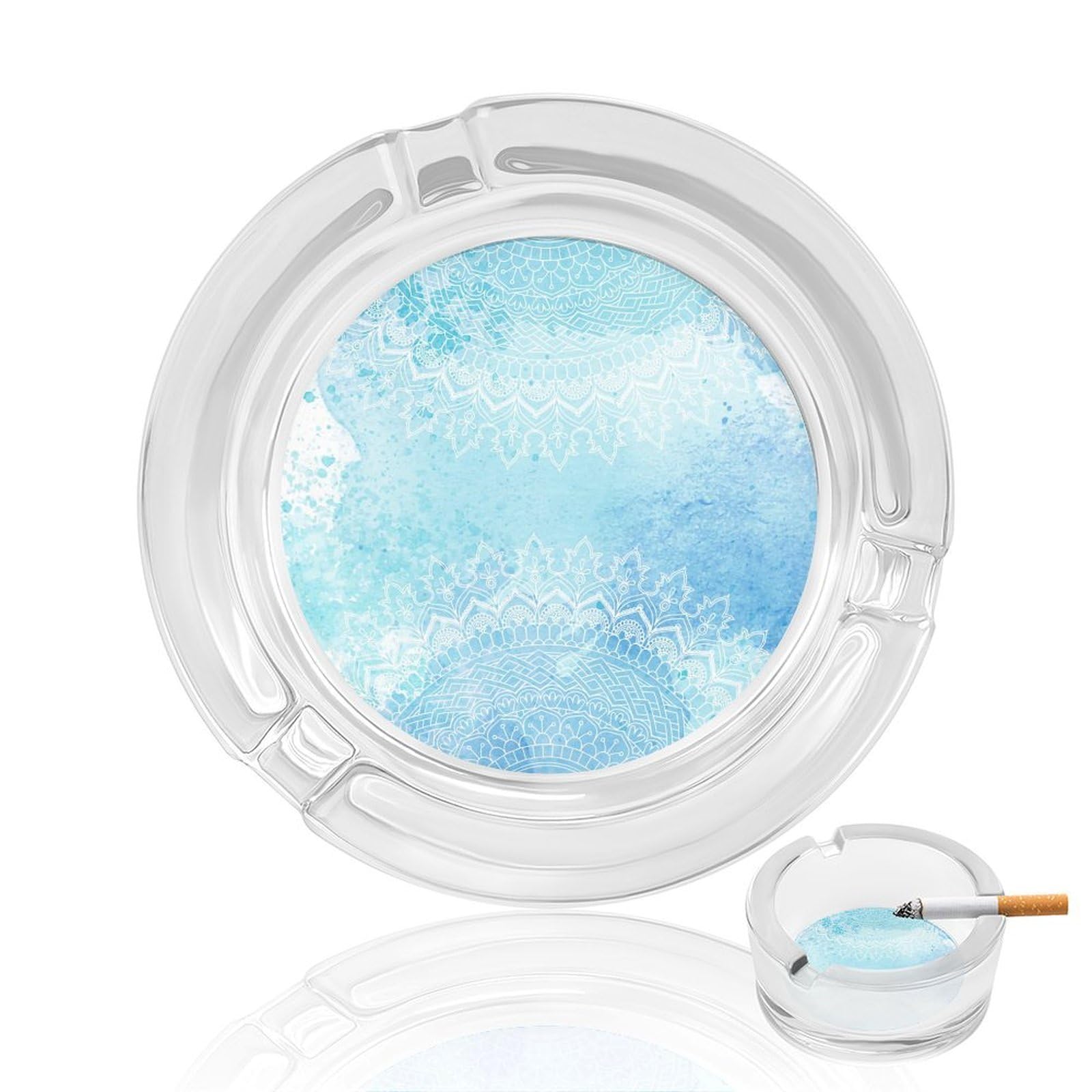 Colorful Mandala Pattern37 Glass Ashtray 3.3 Inch Round Cigarette Ash Holder with 4 Grooves for Home Office Outdoor One Size