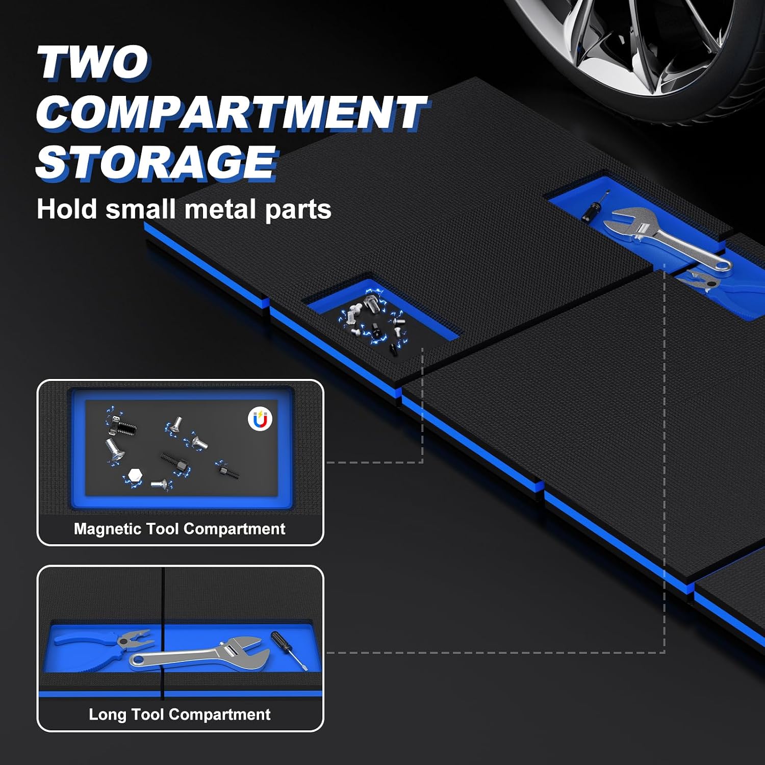 Thick Mechanic Mat Foldable EVA Kneeling Pad with Magnetic Tool Slot