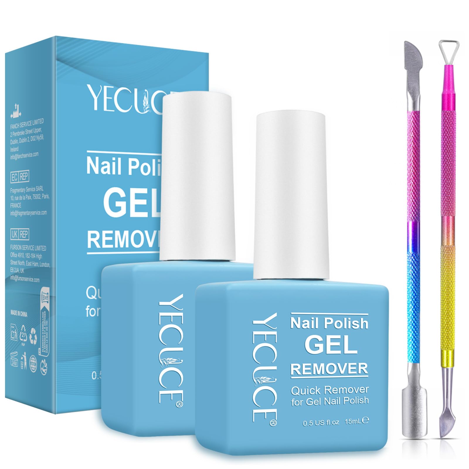 Gel Nail Polish Remover, (2PCS) Gel Polish Remover for Nails, Quickily and Easily Removes Gel Polish in 3-5 Minutes, No Need for Foil, Soaking or Wrapping (with Cuticle Pusher and Nail Scraper)
