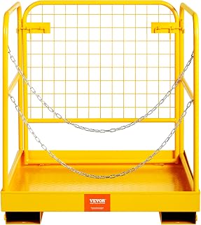 BestEquip Forklift Safety Cage, 1200lbs Capacity Forklift Man Basket, 36'' x 36'' Foldable Forklift Work Platform for 1-2 People with Double-Chain Guardrail & Drain Hole, Perfect for Aerial Work