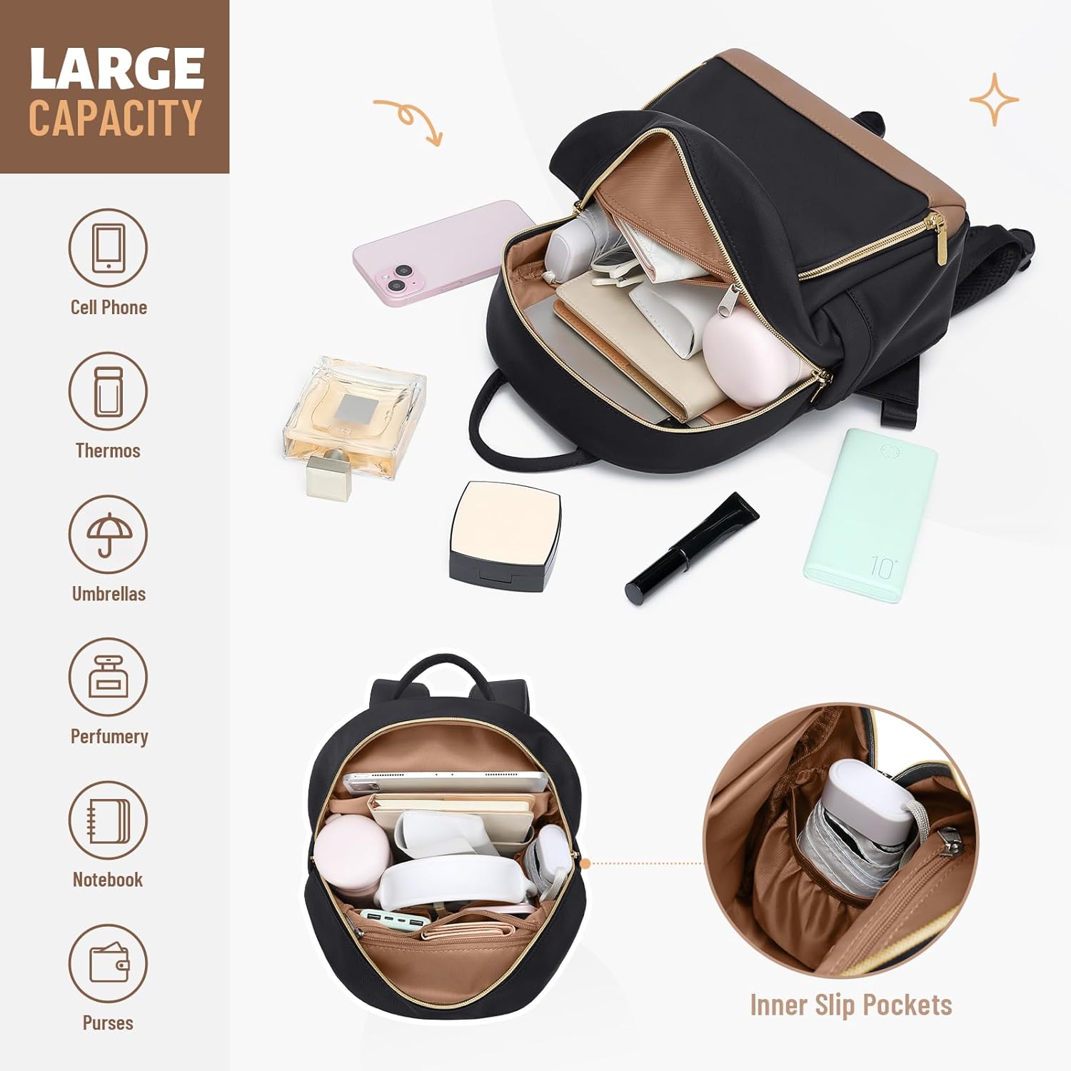 Small Backpack for Women Lightweight Stylish Mini Backpack Daypack Purses Cute Bookbag for Casual College Travel Daily,fit 10.9Inch iPad,Black - Image 3