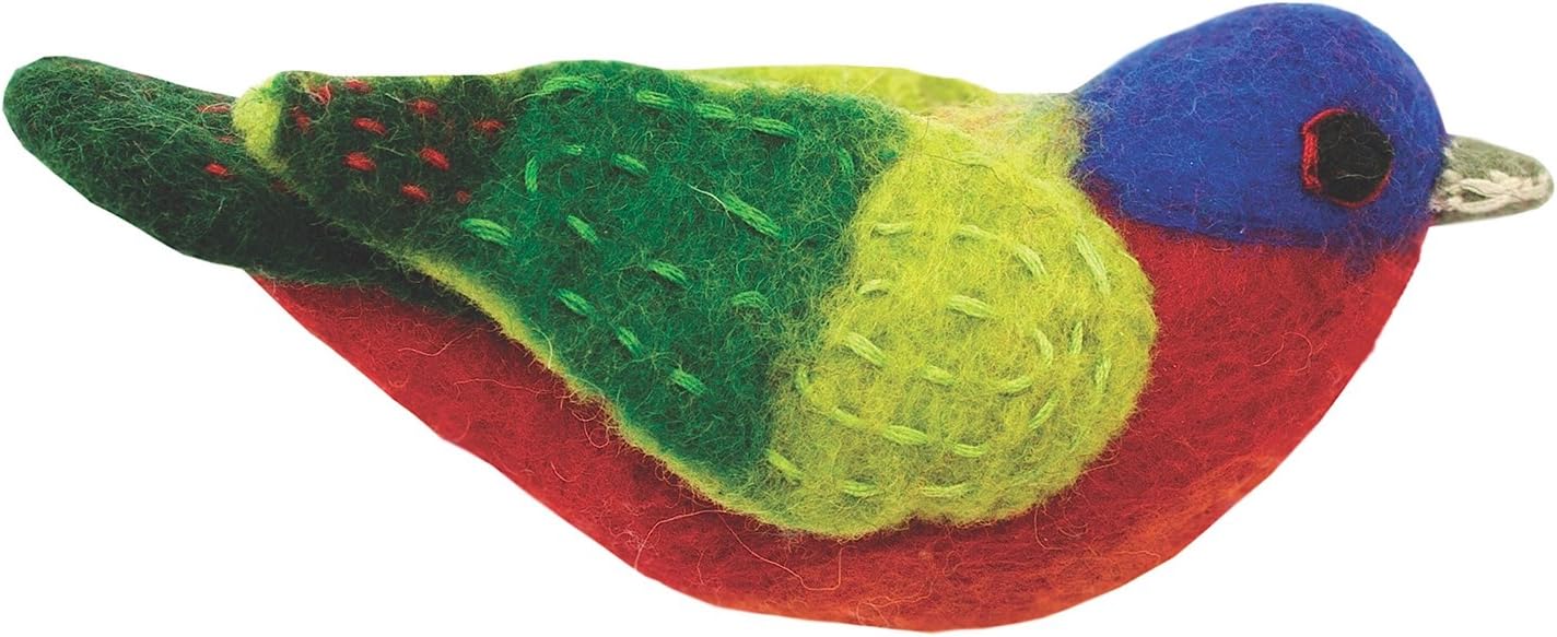 Global Crafts Felt Bird Ornament - Garden Theme, Nature, Holiday, Hummingbird - 5.5 x 2.5 x 1.5 in - Wool