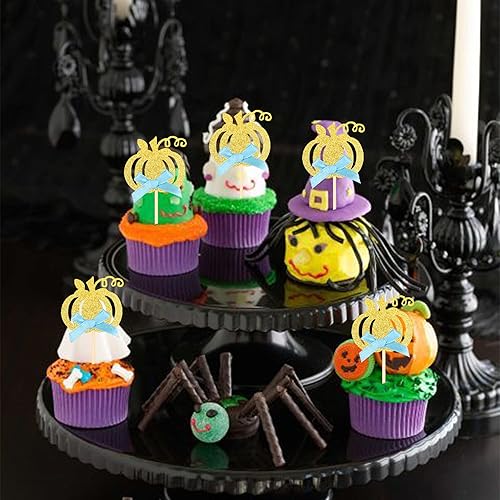 Miniatura 6 de 1 paquete de decoración para tartas con purpurina con temática de otoño, revelación de género, selección de pastel de calabaza, decoración de pastel