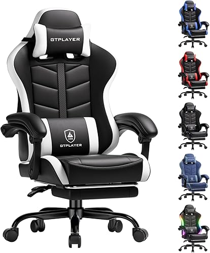 GTPLAYER Silla de juegos para adultos, silla ergonómica para juegos de computadora con reposapiés, altura ajustable, reclinación de 90-155 y