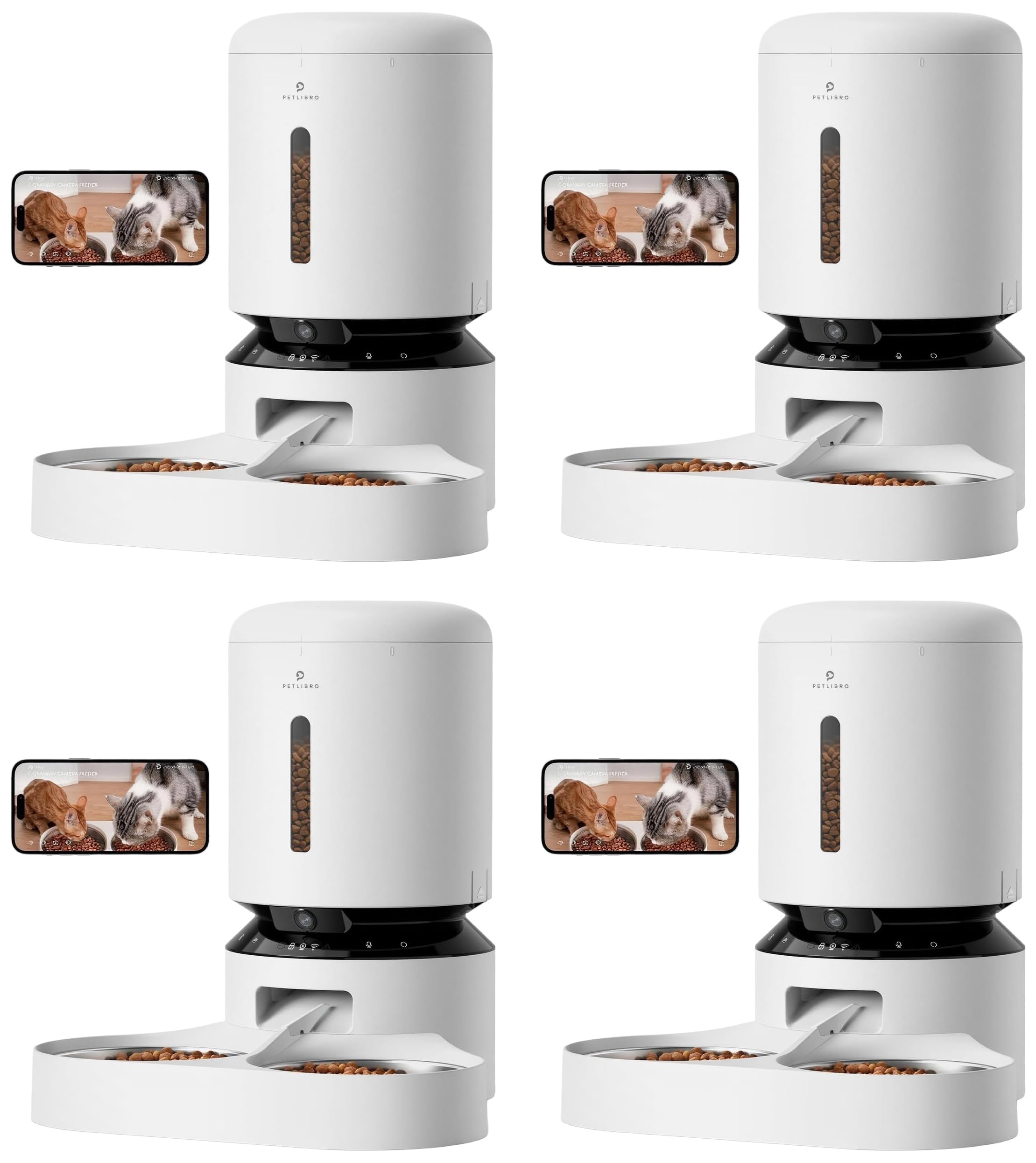 PETLIBRO Automatic Cat Feeder with Camera for Two Cats,1080P HD Video with Night Vision,5G WiFi Pet Feeder_with Phone APP Control, 2-Way Audio for Cat &amp; Dog,Low Food&amp;Motion &amp; Sound Alerts (Pack of 4)