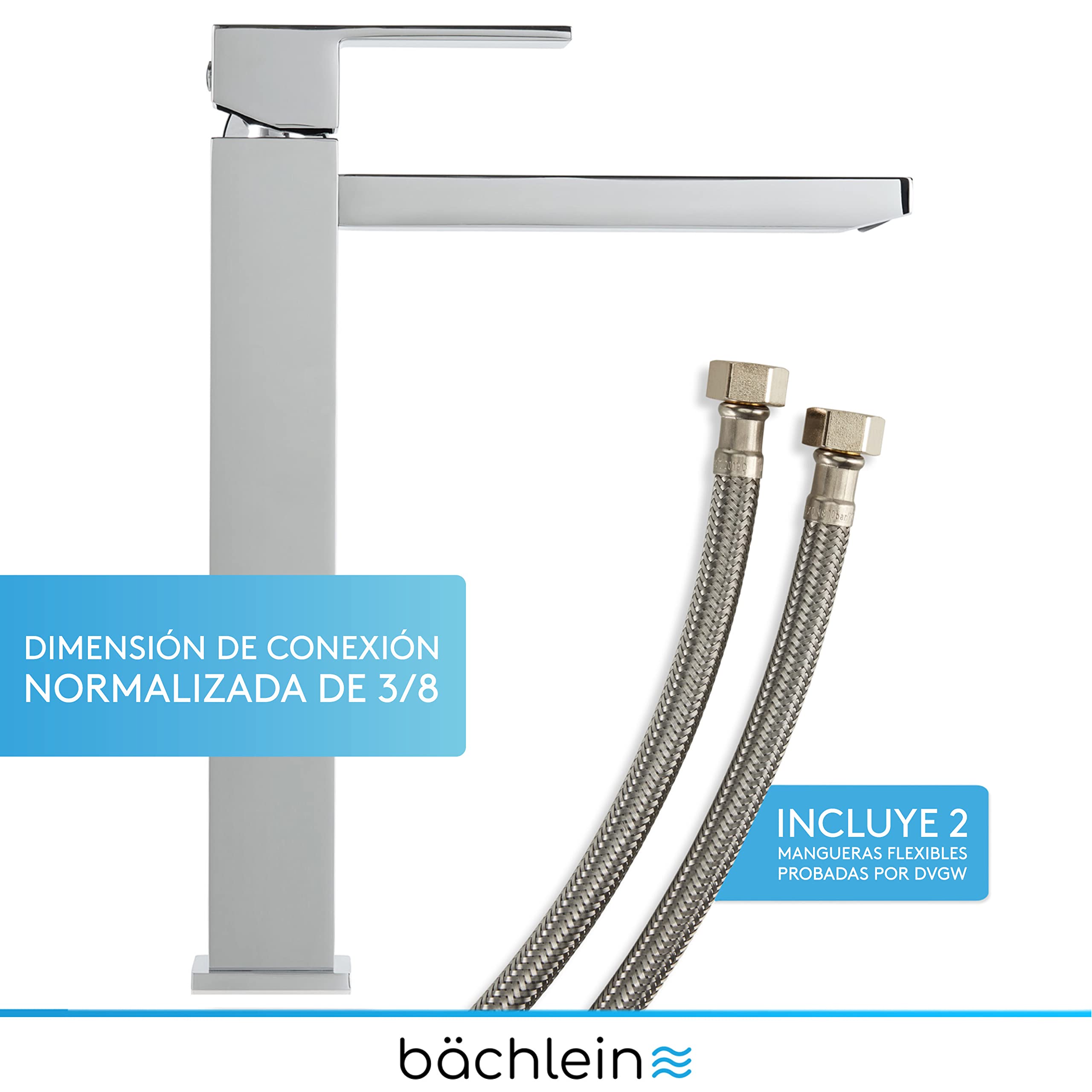 Bächlein Grifo Alto Para Baño [Angular] - Grifo Extra Alto con Caño de 215 mm de Altura Para Lavabo Sobre Encimera, Grifo de Lavabo Caño Alto