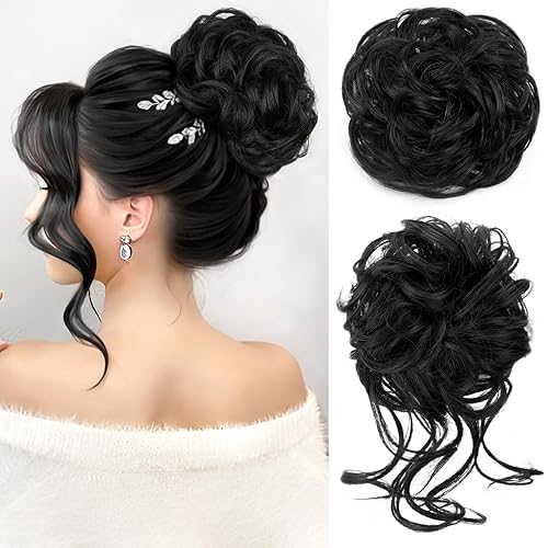 HMD 2PCS Messy Bun Hair Piece Curly Wavy Hair Bun