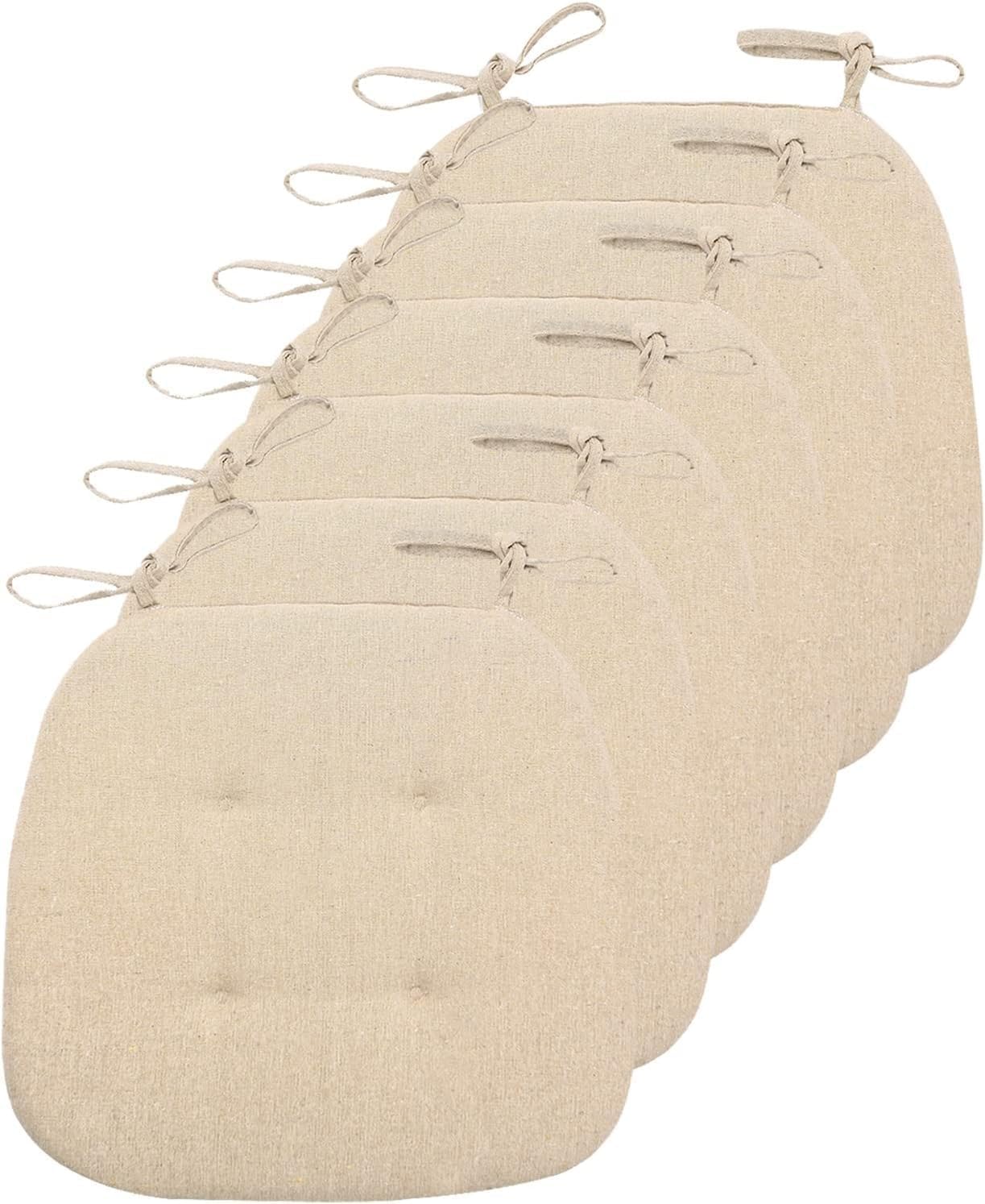 Cojines Para Sillas De Cocina Con Lazos,cojines Para Sillas Para Sillas De Comedor 43x41cm,cojines Para Sillas De Doble Cara Para Comedor,cojines De Asiento Antideslizantes(Size:Pack of 6,Color:Beige)