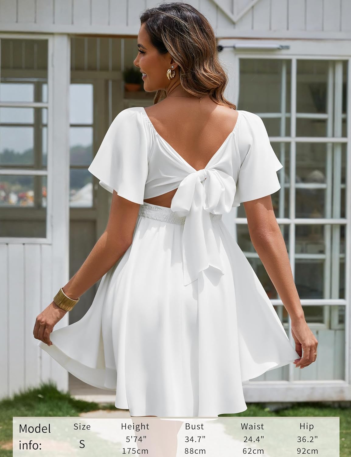 Florboom Women's Wrap Sweetheart Neckline Chiffon Dress Short Sleeve Tie Back Aline Mini Dresses - Image 6