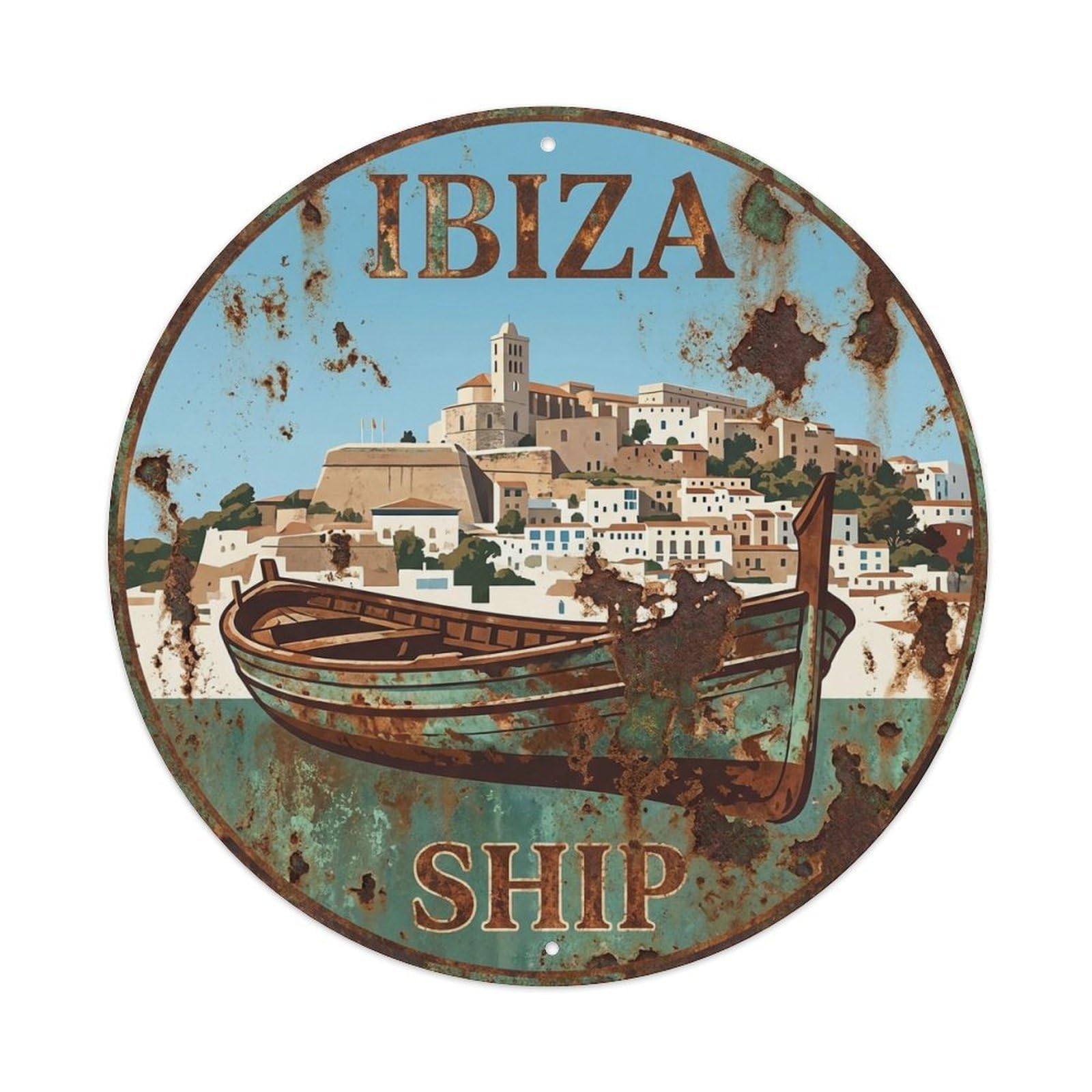 Vintage Travel Ibiza Spain Boat Metal Tin Sign