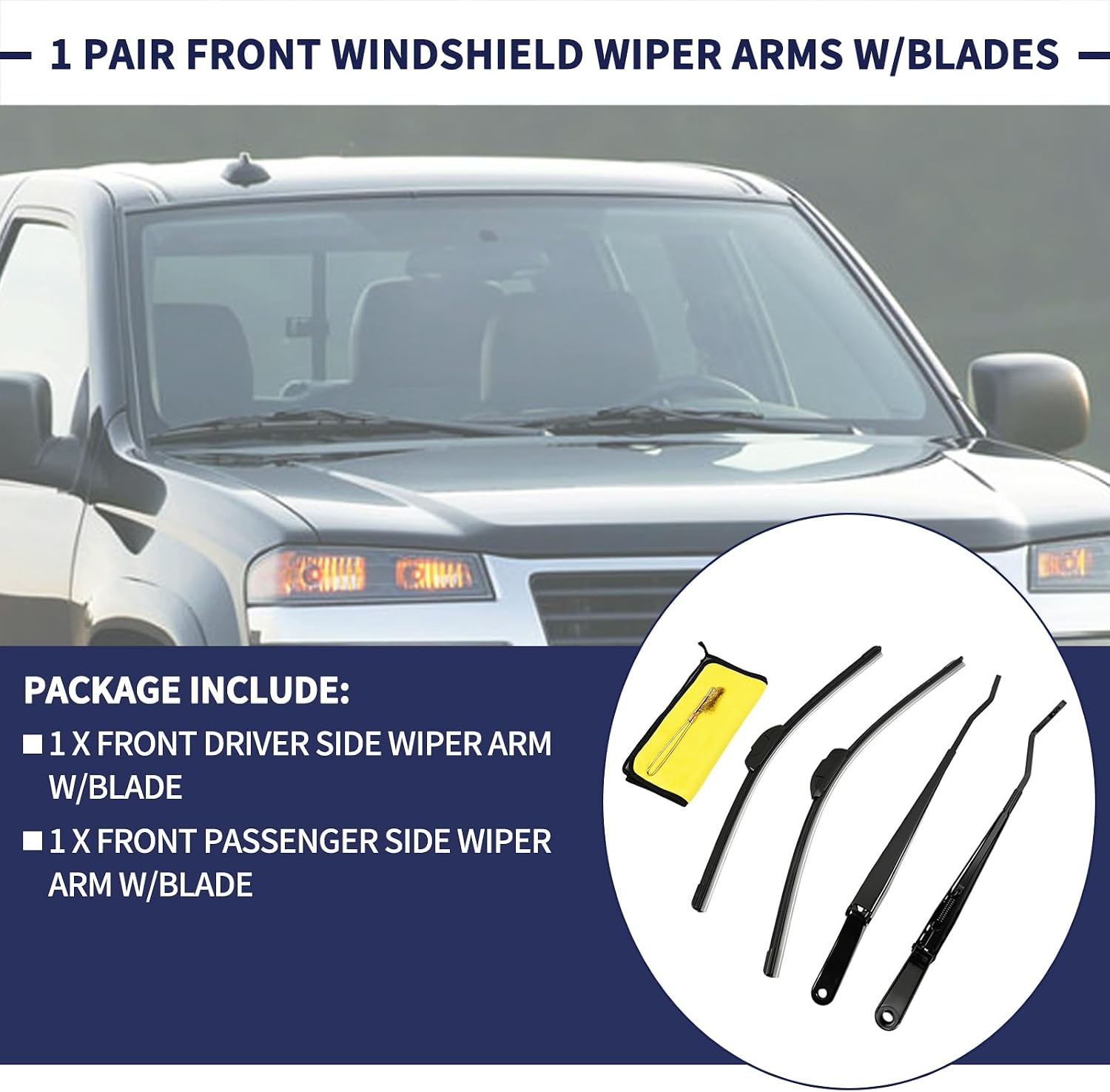 1 Pair Front Windshield Wiper Arms W/Blades Compatible with Chevrolet Colorado 2004-2012, for GMC Canyon 2004-2012 Replace 88958225, 12335801, 88958227, 12335800 (Driver & Passenger Side)