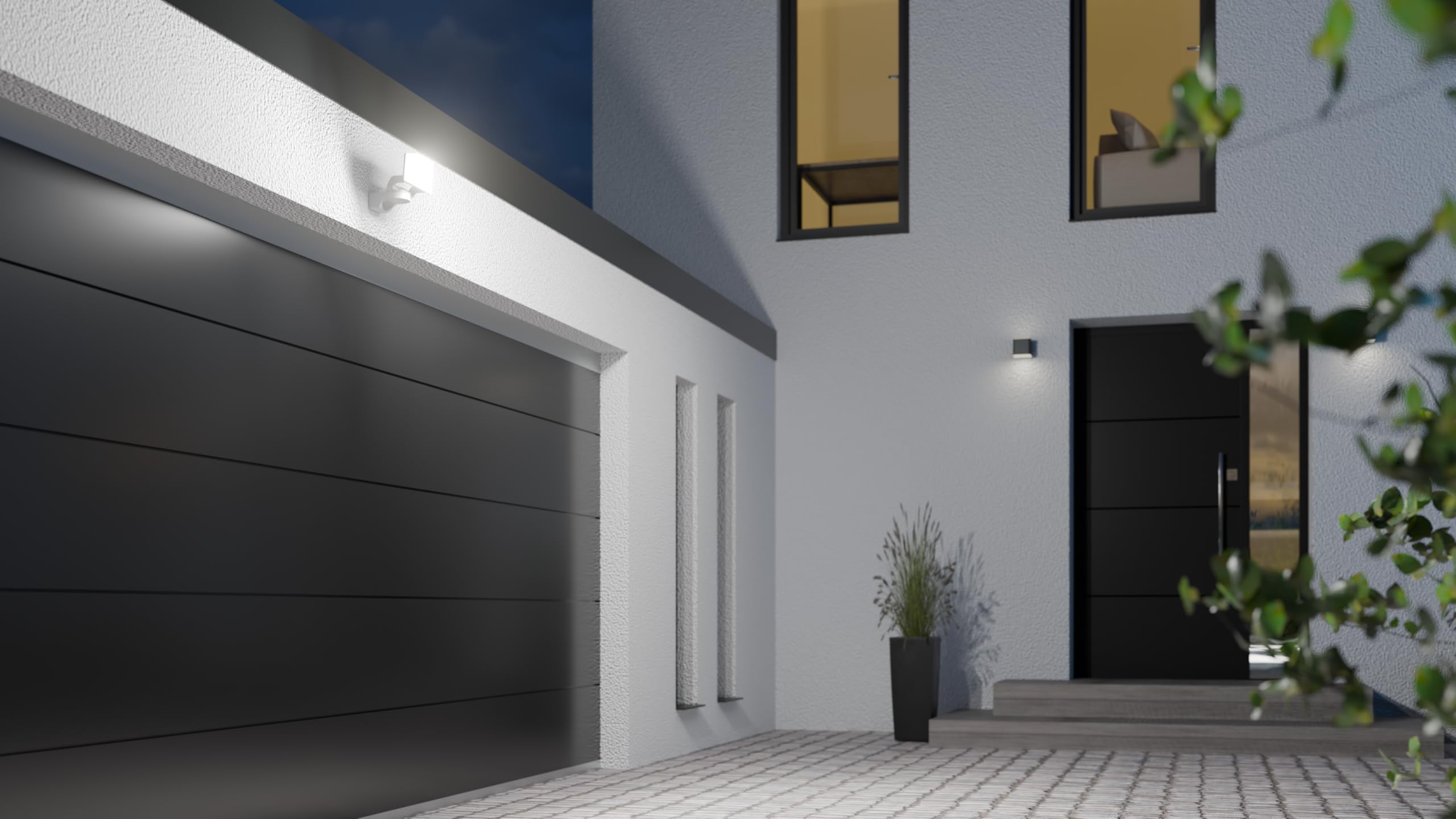 Proyector LED para exteriores Steinel XLED Protect blanco | 3000 K blanco cálido, panel orientable, foco LED para jardines, garajes, patios