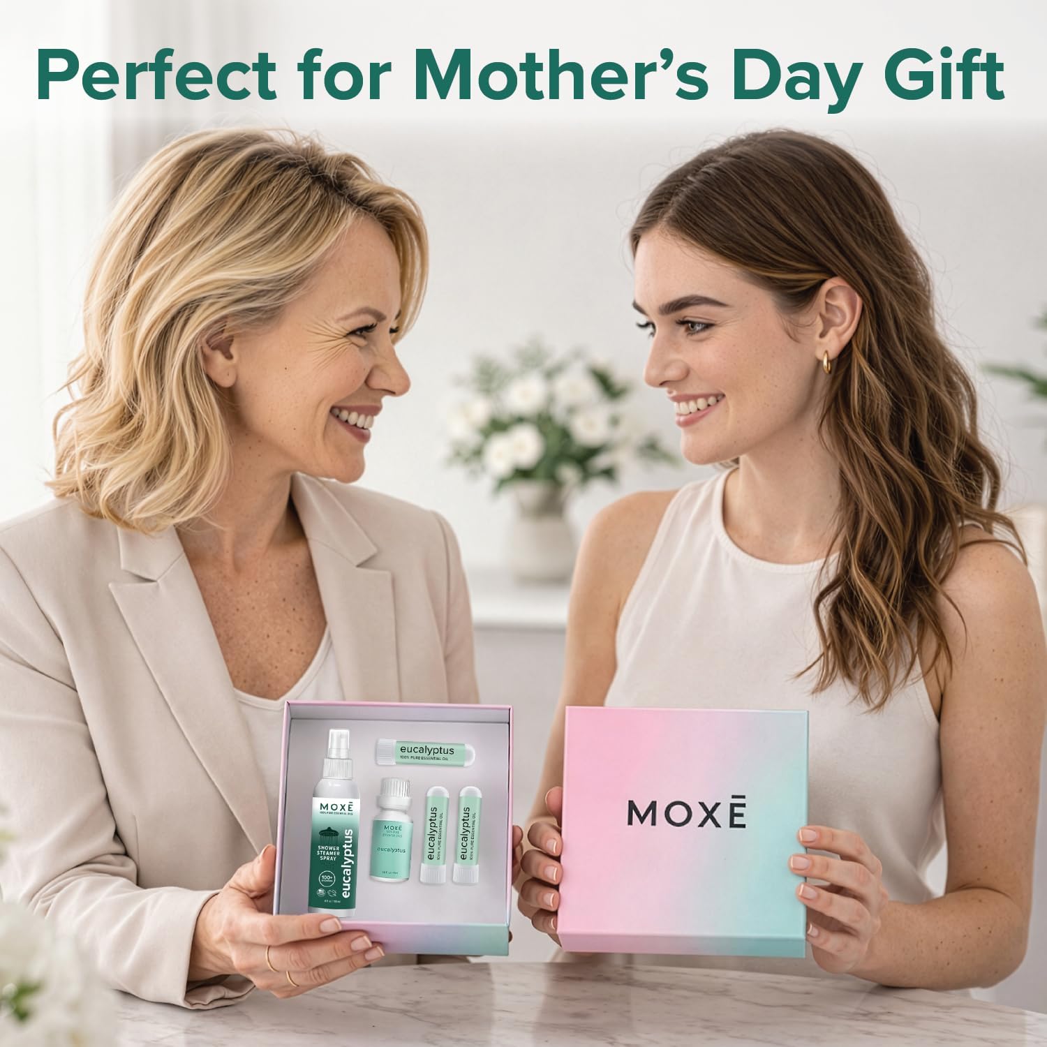 MOXĒ Eucalyptus Aromatherapy Gift Set, Essential Oil, Shower Steamer Spray, Portable Nasal Inhalers, Diffuser Essential Oil, Sinus & Congestion Relief, Therapeutic Grade, Made in USA