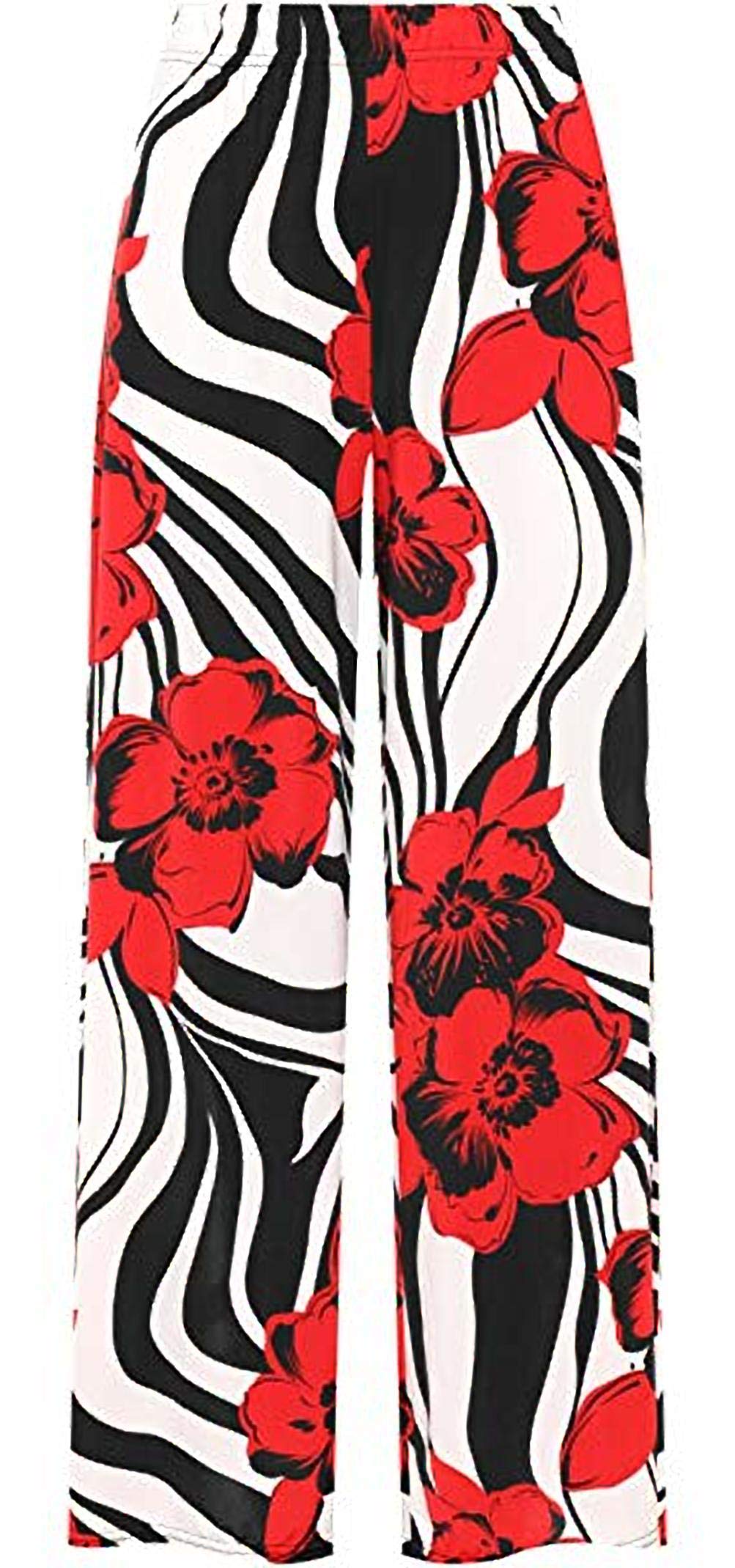 H&F Girl Girls Red Zebra Floral H&F ® New Women Ladies Printed Wide Leg High Elasticized Waist Palazzo Trouser Pants For Casual And Party Wear Size Uk 14 16 18 20 22-24 26-28