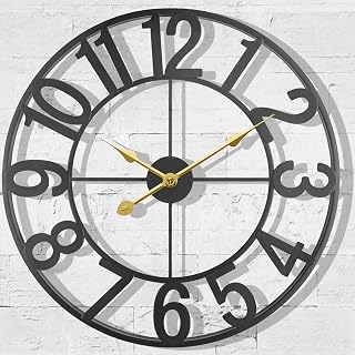 24 Inch Large Clock, Modern Black Metal Decorative Wall Clock