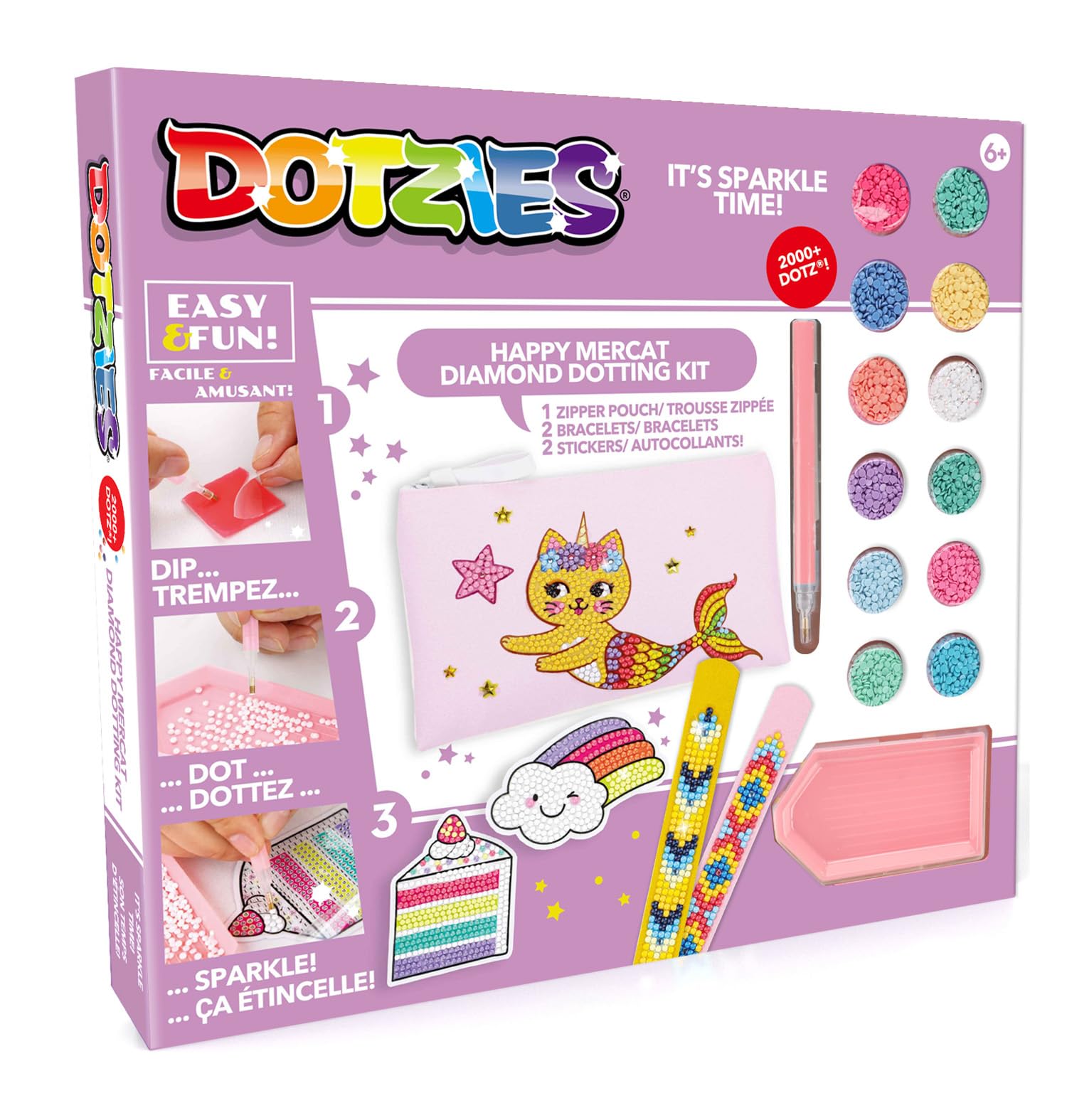 BANDAI Dotzies Happy Mercat Diamond Dotting Kit, Create 3 Accessories with 2,000+ Dotz