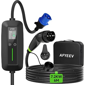 Type 2 Charging Cable with CEE Plug 6M [7.2kW 6-32A 1-Phase] Charging Cable Electric Car Type 2 Schuko Adjustable Current 6/8/10/13/16/20/24/32A EV Charger for IEC 62196-2