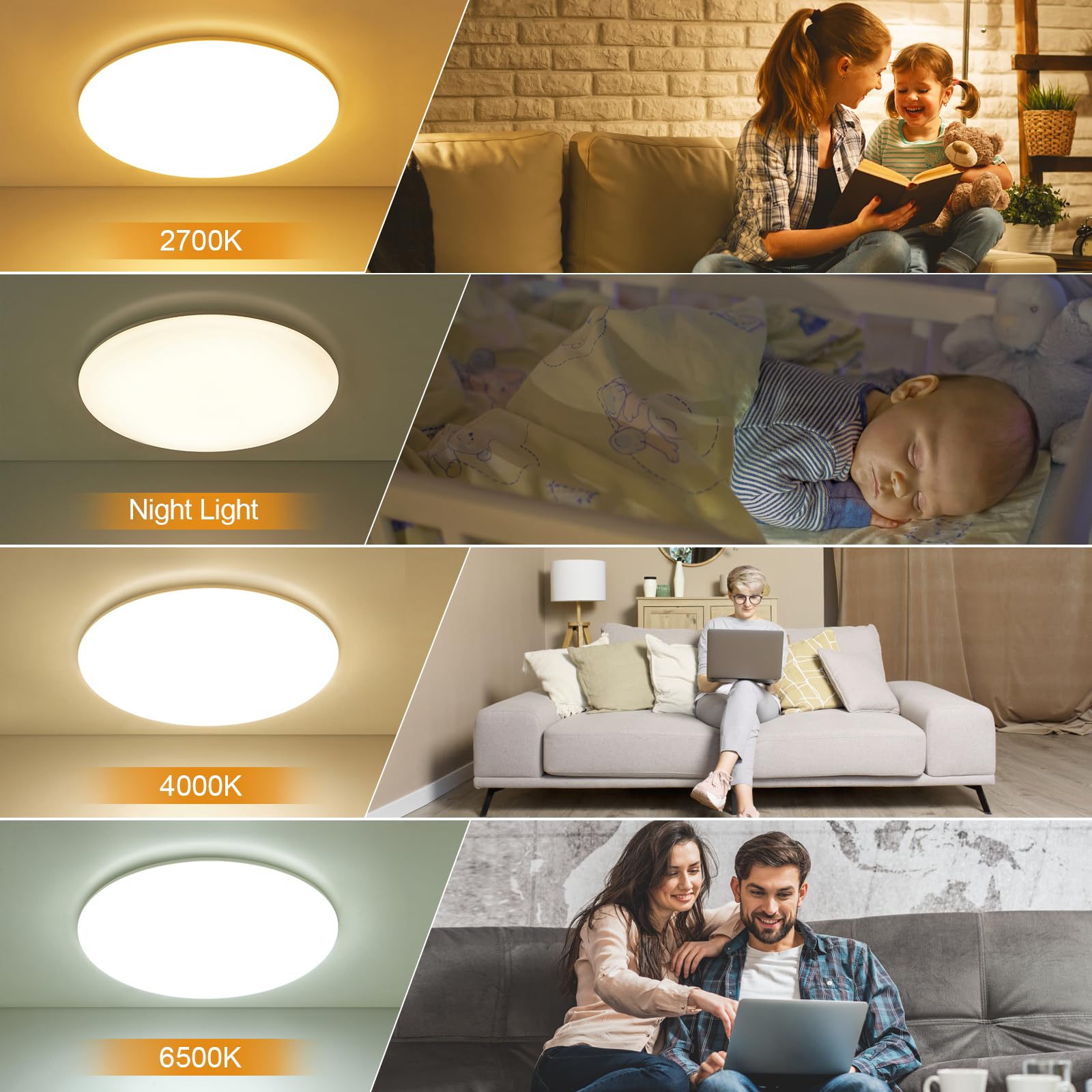 LEZOE Lampa sufitowa LED ściemnialna z pilotem φ45*5cm, 45W 5000 lm Lampa sufitowa 2700K-6500K z funkcją pamięci, biurowa Panel do salonu sypialni łazienki kuchni domowego biura owalna