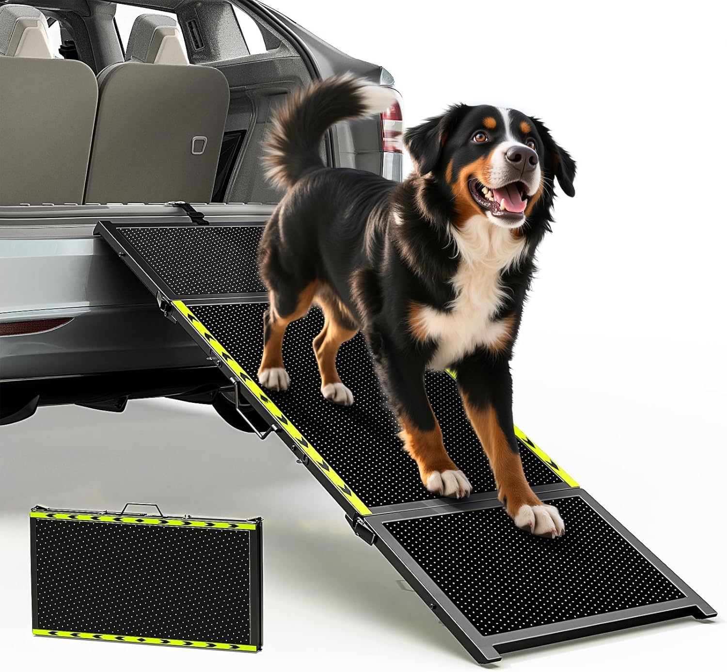 Rampe pour chien de 170,7 cm de long et 50,8 cm de large pour voiture – Rampe portable extra large pour chiens de taille moyenne et grande avec surface de tapis antidérapante, escalier pour voiture