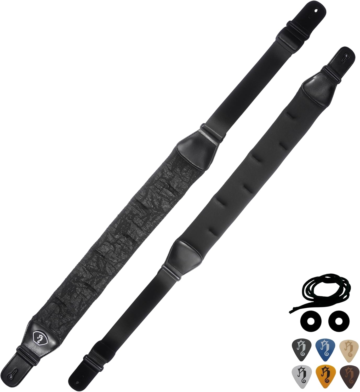 rockyou Guitar strap, bass acoustic electric guitar strap, pick holder, 6 picks, 2 neck locks