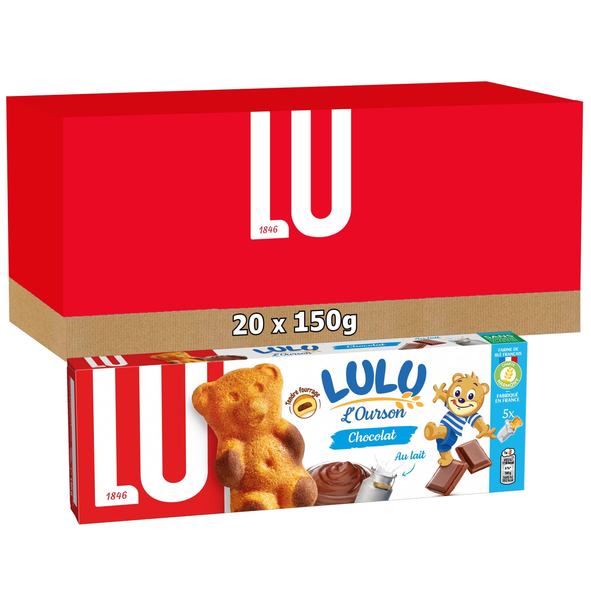 Lu Lulu l'Ourson - Gâteaux Moelleux Fourrés au Chocolat - 20x150g