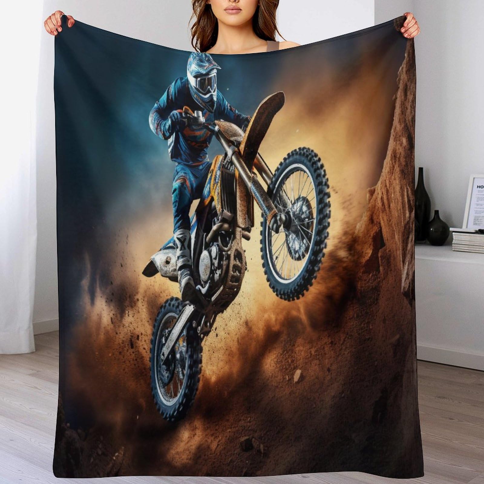 Couverture motocross 100x130 cm plaid chaud et doux pour lit et canapé